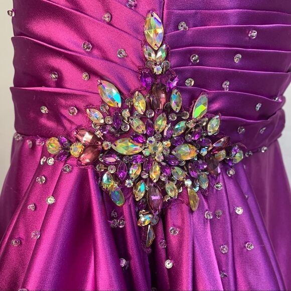 Purple sweetheart neckline rhinestone sequin beaded prom ball gown dress Sz 6 - Picture 7 of 15